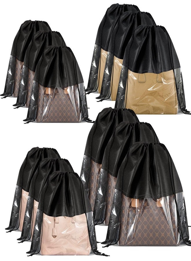 PLMMOUT 12 PCS Dust Bags for Handbags,Dustproof Drawstring Bags in 4 Size,Breathable Non Woven Fabric Purse Dust Bag,Storage Bags for Handbags Shoes Purses,Black - Image 1